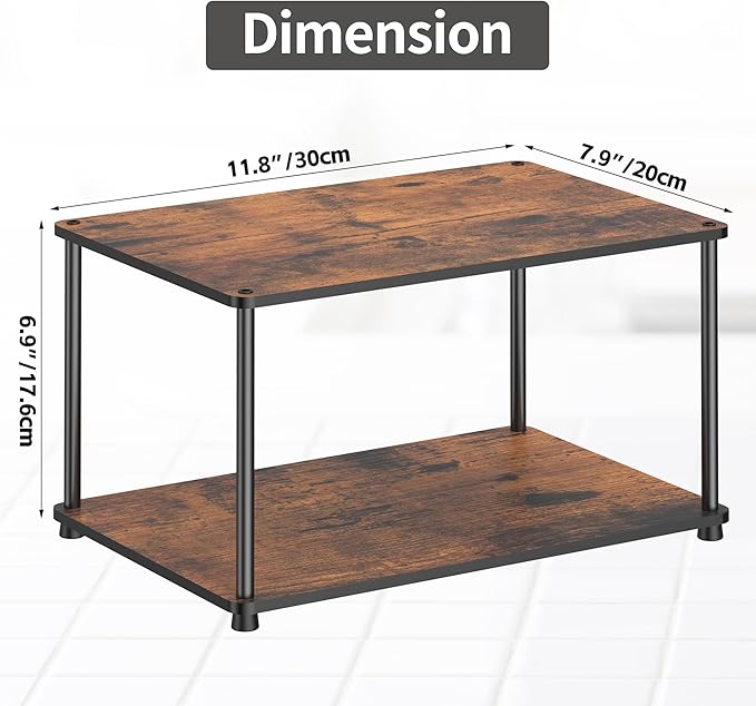 Countertop Spice Rack, Stackable Wood & Metal Pantry Cabinet Shelf Organizer Storage, 2-Tier Multi-Use for Kitchen Bathroom Desktop Home Office, Rustic Brown