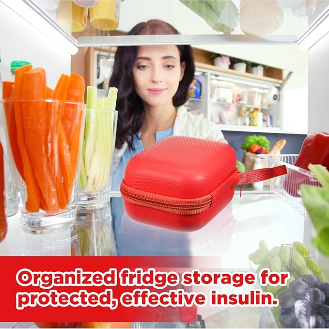 Teenyyou 6 Slots Insulin Peptide Fridge Carrying Case Vial Holder Storage Protector Bag, Fits Standard 10ml Vials, Insulin Cooler Travel Kits Case Organizer Diabetes Protector(Red)