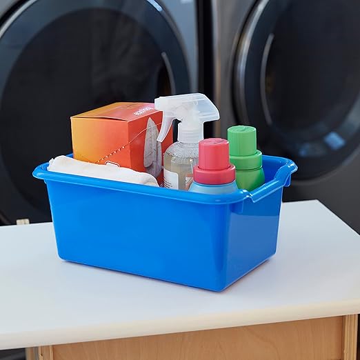 ECR4Kids Scoop Front Storage Bin, Multipurpose Organization, Blue, 15-Piece