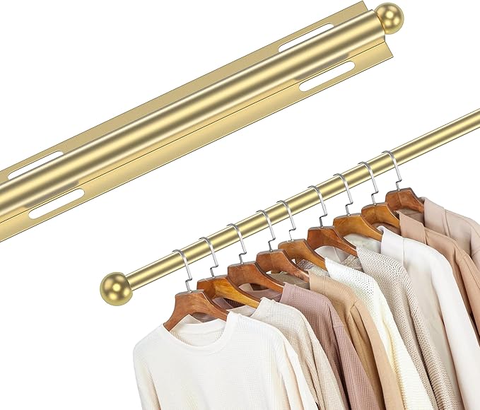 12" Valet Rod Standard for Closet, Slide Out Closet Valet Rod - 12" to 22", Polished Chrome Finish, Heavy-Duty 40lbs Capacity (Gold)