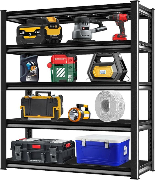 Metal Garage Shelving Heavy Duty，2750LBS Loads Garage Storage Shelves, 48”W 5-Tier Adjustable Storage Racks and Shelving Units for Garage Basement and Kitchen, 48”W x 18”D x 78”H,Black