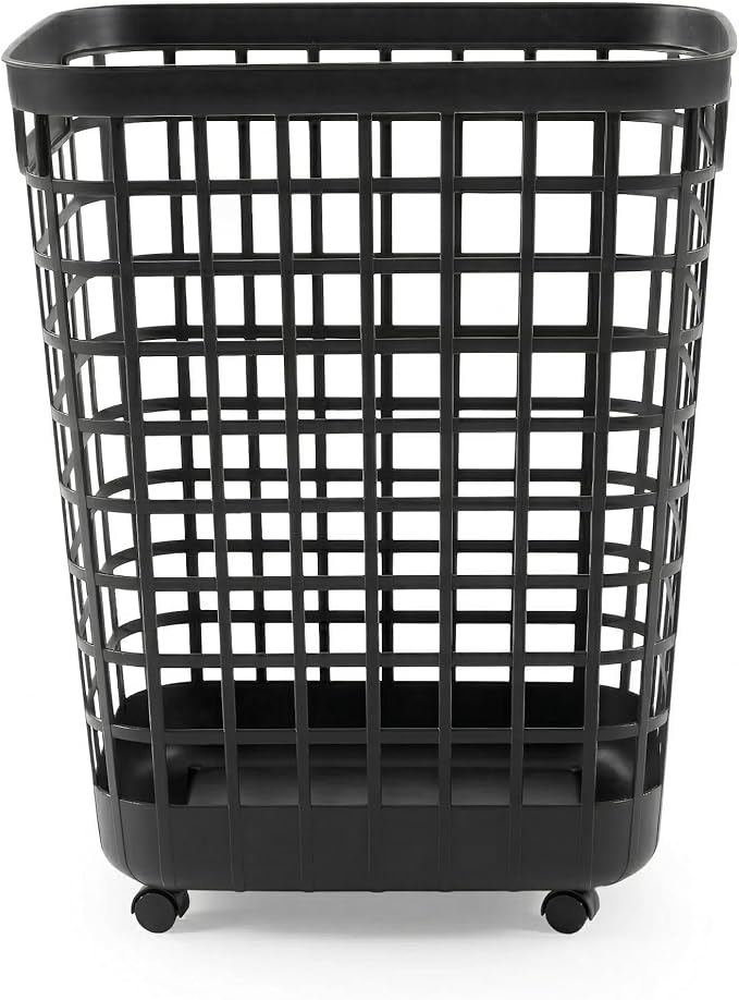 Rolling Laundry Hamper with Smooth-Glide Wheels, 2.6 Bushel Large Capacity Plastic Clothes Basket, Tall Ventilated Open-Top Bin for Easy Access, No Assembly Required Space Saving Storage, Black