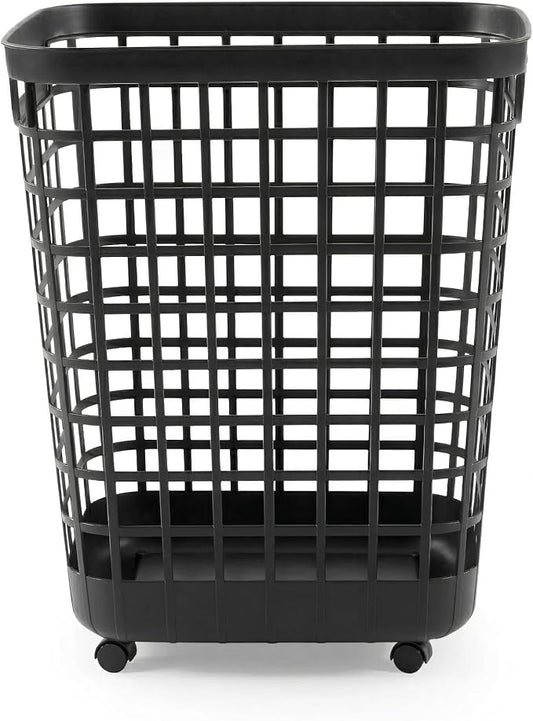Rolling Laundry Hamper with Smooth-Glide Wheels, 2.6 Bushel Large Capacity Plastic Clothes Basket, Tall Ventilated Open-Top Bin for Easy Access, No Assembly Required Space Saving Storage, Black