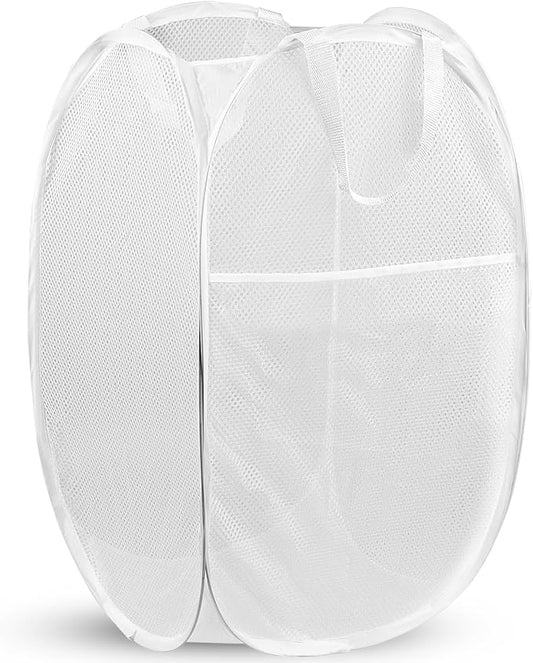 DUCOO Pop Up Laundry Hamper, 14.6 x 14.6 x 22.5 in, Mesh, Foldable, White