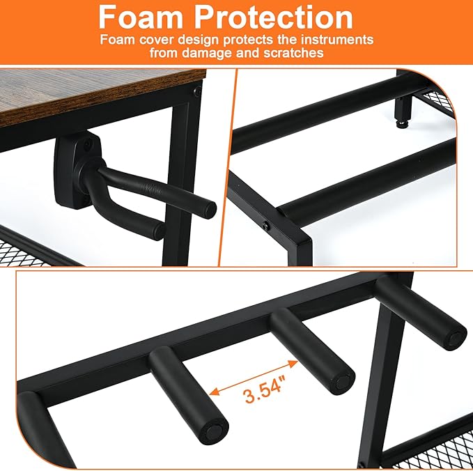Multi Guitar Stand Rack, Guitar Stand with 4 Holder Position for Acoustic, Electric Guitar, Bass, Guitar Rack for Multiple Guitars with 4 Tier Storage Shelves for Guitar Amp Accessories