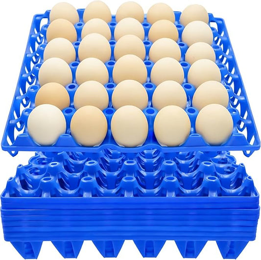 8PCS Plastic Egg Tray Egg Crates 30-Egg Flats, Stackable Egg Cartons Hold Multiple Eggs for Home Chicken Farmers, Plastic Egg Crate Farm Products for Storing, Sorting, Shipping Eggs - Blue