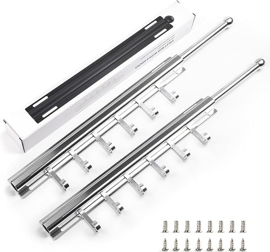 BaiNong 16.5" Valet Rod for Closet Pull Out With 6 Hooks Valet Rods for Closets (2Pack Silver) Closet Valet Rod Slide Out