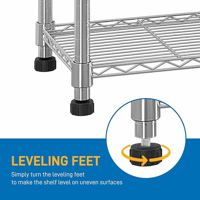5 Tier Storage Racks Shelving, Heavy Steel Pantry Shelves, Adjustable Wire Shelving Rack, Suitable for Garage, Kitchen, Bathroom, Office, 35" W x 14" D x 71" H, Chrome