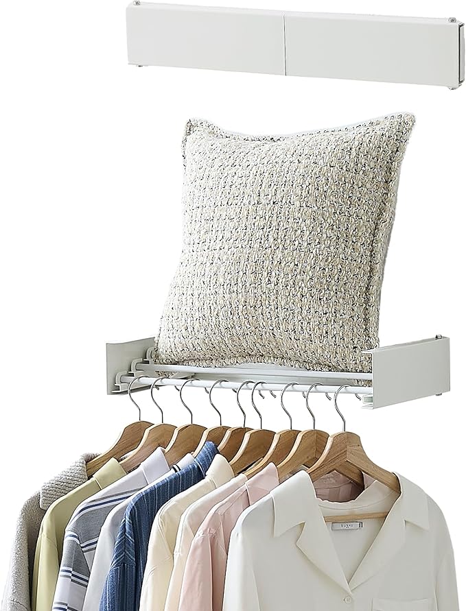 RFOUO Clothes Drying Rack, Laundry Hanger Dryer Rack, Wall Mounted Drying Rack for Laundry, Foldable Drying Rack Indoor Outdoor, 19.7" Wide, 4 Aluminum Rods, 40 lb Capacity (White 19.7")