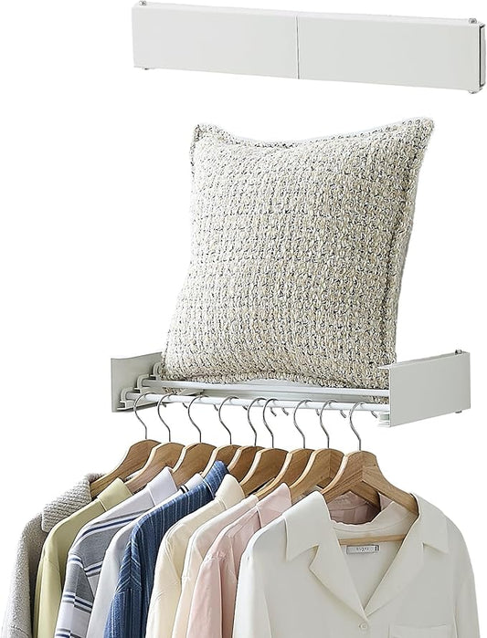 RFOUO Clothes Drying Rack, Laundry Hanger Dryer Rack, Wall Mounted Drying Rack for Laundry, Foldable Drying Rack Indoor Outdoor, 19.7" Wide, 4 Aluminum Rods, 40 lb Capacity (White 19.7")