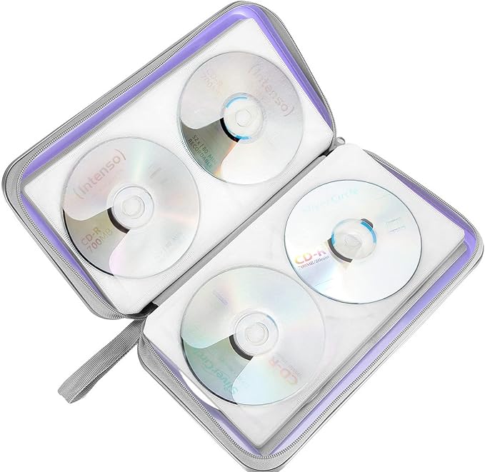 CD Case, Siveit DVD Case Holder 96 Capacity Hard Plastic CD DVD Disc Cases Storage Binder Wallet for Car Home Office Travel (Lavender)