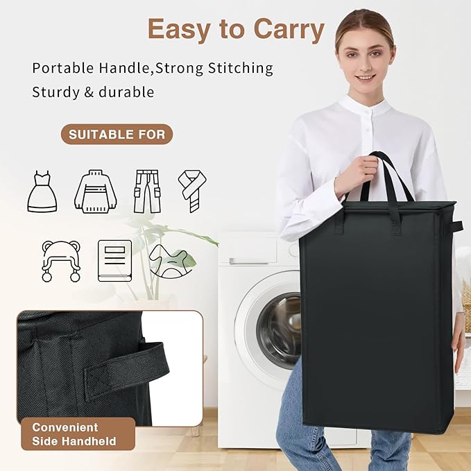 GOMAJI Slim Laundry Basket with Lid and Handles, Foldable Laundry Basket for Clothes, Clothes Hamper Easy to Carry, Dirty Hampers for Bedroom, Bathroom, Dorm, College, 12.7 Gallons(48L)