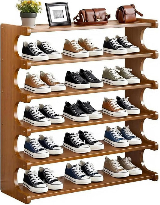 KNERS Bamboo Shoe Rack, Multi-Layer Space-Saving Shoe Organizer for Entryway, Bedroom or Living Room, Stable & Easy to Install, 3-Tier / 5-Tier / 6-Tier Options (6 Layer - 80cm)