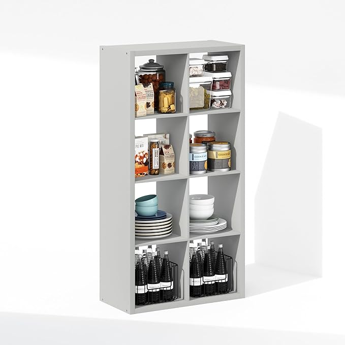 Furinno Cubic Closet Organizers and Storage, 8-Cube Closet Organizer, Open Shelf Closet Storage, Extra Thick Frame for Wardrobe, Bedroom, Living Room, Light Grey