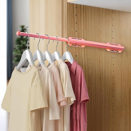 12" Valet Rod for Closet Pull Out, Adjustable extending closet rod, Standard Retractable closet rod organization rack, Valet Clothing Hanger Rods Extender for Wardrobe Laundry Bathroom (Pink)