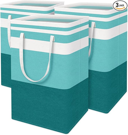 BlissTotes 3-Pack Laundry Basket, Freestanding＆Waterproof Laundry Hamper, Collapsible Tall Clothes Hamper with Easy Carry Handles for Clothes, Towels in the Family and Dorm,Gradient Green,88L