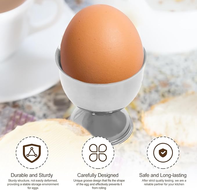 Bonsicoky 2 Pcs Silver Egg Cups - Stainless Steel Egg Holder - Egg Tray Kitchen Tool for Soft & Hard Boiled Eggs