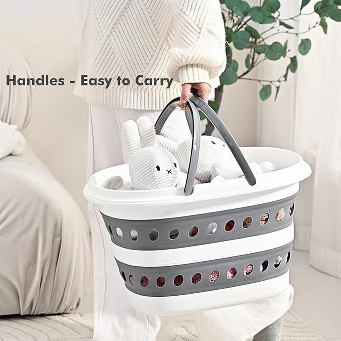 2 Packs Collapsible Laundry Baskets with Handles 7.4 Gallon Heavy Duty Laundry Basket Rectangle Pop Up Silicone Laundry Bucket Small Portable Storage Organizer Collapse Basket Small Room Organization