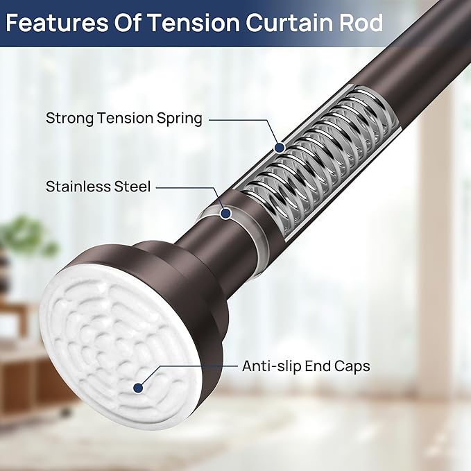 ENJOYBASICS 2 Pack Adjustable Spring Tension Curtain Rods 32 to 54 Inches, Stainless Steel Bronze Shower Rod No Drilling for Window, Bathroom, Closet, Room Divider, 7/8" Diameter