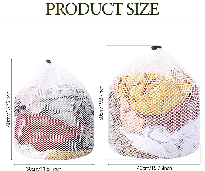 2 Packs Laundry Mesh Bags, Drawstring Net Laundry Bag for Washing Machine, Mesh Wash Bags Laundry Bags, Heavy Duty Dirty Clothes Washing Machine Bag, Travel Washing Bag for Cloths Blouse, Underwear