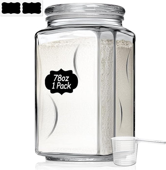 ComSaf 78 oz Glass Jars with Lids, 2.4 QT Large Glass Food Storage Containers with Lids, Tall Flour Sugar Storage Containers, Half Gallon Jar Wide Mouth for Kitchen Storage, large cookie jar