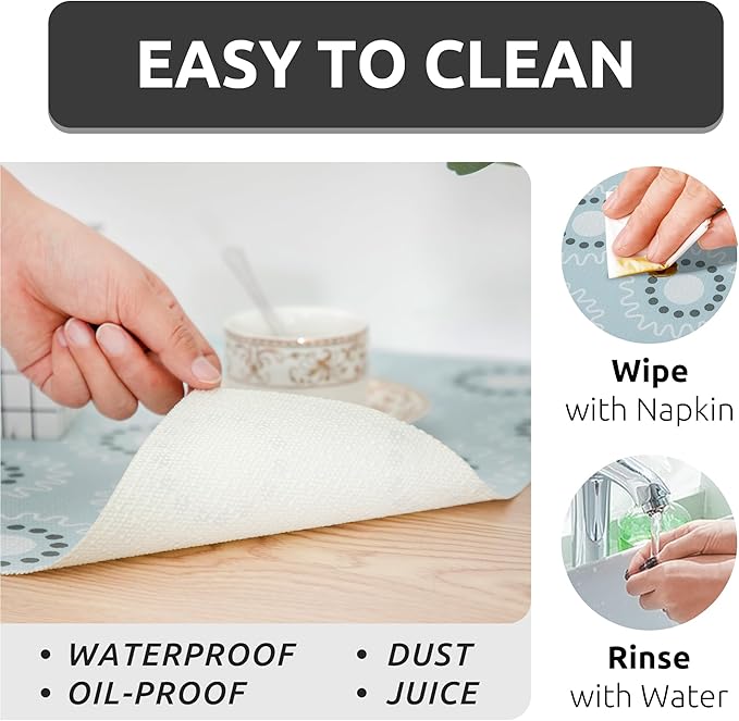 12X120 Inch Shelf Liner for Kitchen Cabinets, PVC Drawer Liner for Dresser Non-Slip Bathroom, Non-Adhesive Cabinet Liner Washable (Blue Circle)(4 Roll)
