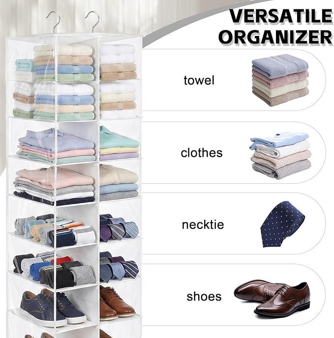 coastal rose Hanging Shoe Closet Organizer, 30 Sections Hanging Closet Organizers and Storage Shelves with 6 Mesh Pockets, Space Saving Shoe Rack Holder Hanger, White