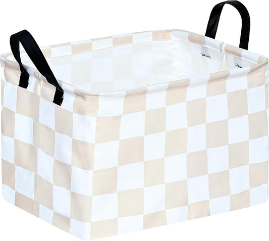 MAIZMZ Beige Check Storage Basket Baby Toys Organizer Bins Decorative Gifts Bakset Waterproof Nursery Hamper Women Storage Cube Kids Laundry Basket for Home/Dorm/Kitchen/Pet/Office/Closet/Shelf/