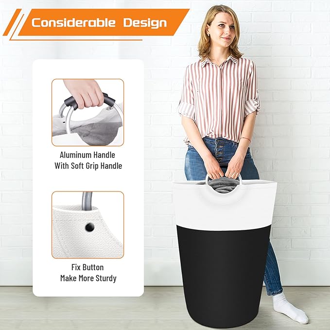BlissTotes Laundry Basket, Laundry Hamper, Collapsible Laundry Baskets, Dirty Clothes Hamper, Waterproof Laundry Basket with Foam Protected Aluminum Handles for College Dorm, Family 115L (Black)