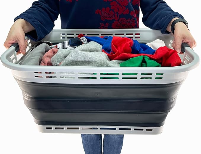 SAMMART 42L (11 gallons) Collapsible Plastic Laundry Basket - Portable Pop Up Storage Container/Organizer - Portable Hamper - Space Saving Easy Storage (Grey/Slate Grey (Set of 2))