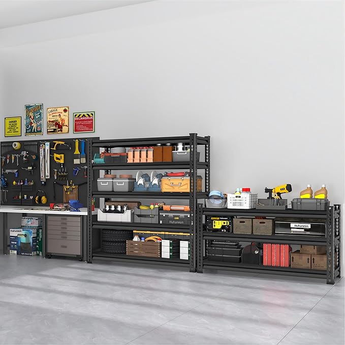Metal Garage Shelving for Storage - 48'' W 3,000 Lbs Heavy Duty 5 Tier Utility Shelves Freestanding - Adjustable Rack Units for Basement Pantry Kitchen - 48" W x 24" D x 78" H Black