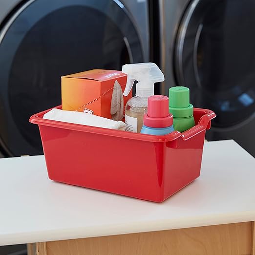ECR4Kids Scoop Front Storage Bins, Multipurpose Organization, Red, 10-Piece