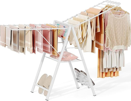 APEXCHASER Drying Rack for Clothing Foldable, Metal Laundry Rack Collapsible, Ultra Thin Gullwing Clothes Airer with Adjustable Height for Towel Baby Clothes Indoor Outdoor Laundry Room, White