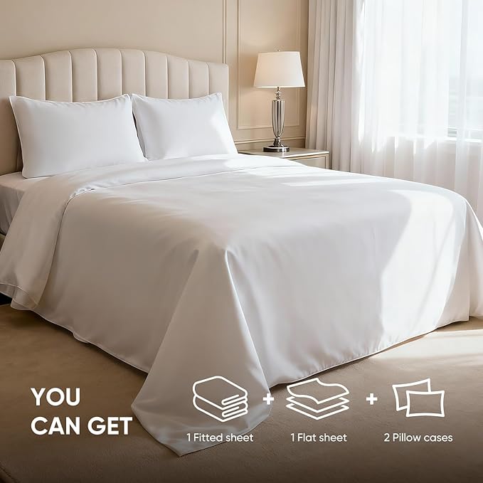 TWK 1200 Thread Count 100% Egyptian Cotton Sheets Bed Set,Thickness,Long-Lasting Durability,Resists Pilling,Deep Pocket Up to 18",with a Laundry Bag (White, Full)