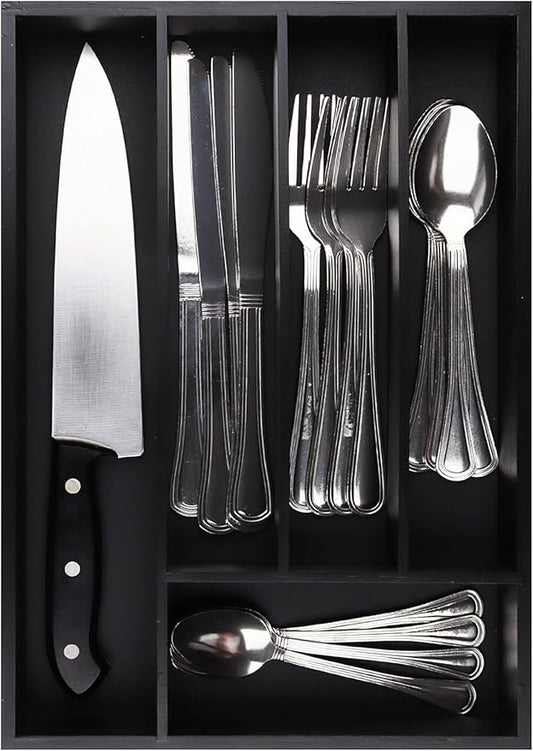 Pristine Bamboo Silverware Organizer - Kitchen Drawer Organizer and Utensil Organizer - Cutlery Tray – Flatware, Utensil and Silverware Holder - Silverware Tray for Drawer (5-Slots, Black)