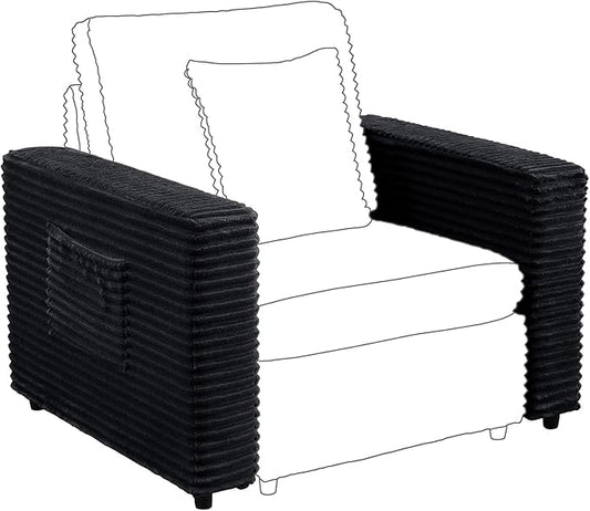 LEVNARY Modular Sofa Armrest Set of 2 with Side Storage Pockets, Faux Rabbit Fur Upholstered Arm Panels, Compatible with Modular Recliner System (Black)