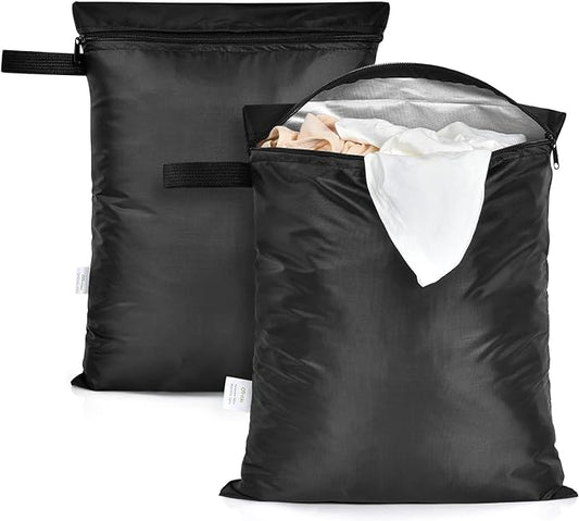 OTraki 12x16 inch Wet Bag 2Pcs Waterproof Swim Bag for Wet Clothes Small Swimsuit Dirty Clothes Laundry Bag Travel Machine Washable for Gym Beach Pool Drying Do Not Exceed 176℉ Black