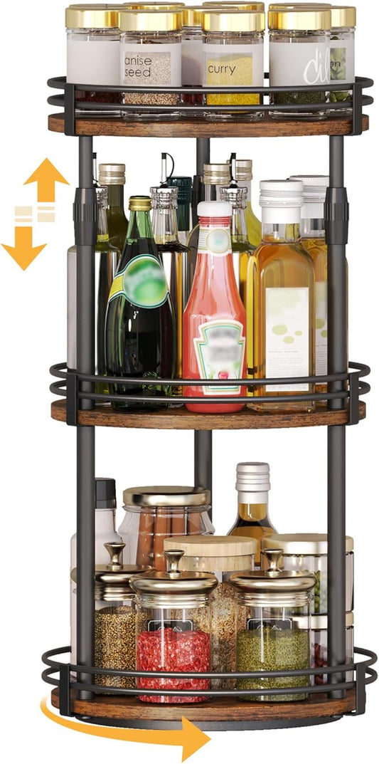 Across-Star Lazy-Susan-Organizer-Spice-Rack, 3-Tier Rotating Spice Organizer For Cabinet Pantry, Seasoning Holder Shelf With Adjustable Height, Kitchen Counter Shelf Countertop Organzier