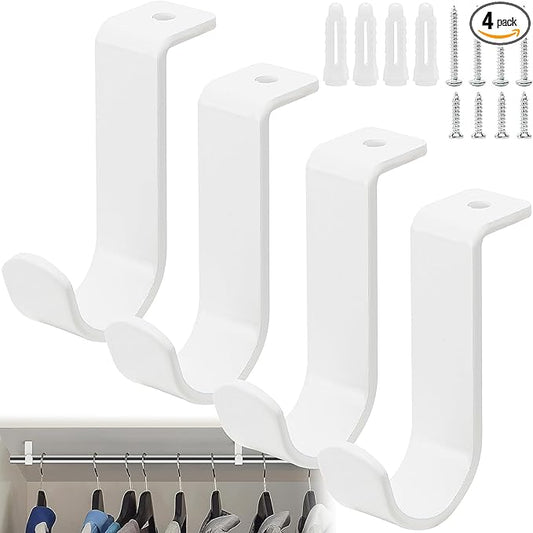 moonoom 4 Pack Heavy Duty Closet Rod Brackets for 1-Inch Diameter Rods, Metal Hanging Shelf Rods Support with Screws, White Closet Rod Holders for Living Room Kitchen Garden and Bathroom