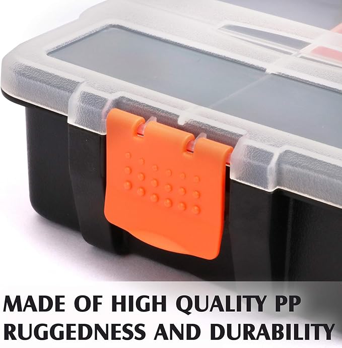 MIXPOWER 4 Piece Set Toolbox Hardware & Parts Organizers, Versatile and Durable Storage, Customizable Removable Plastic Dividers, storage and carry, Black/Orange
