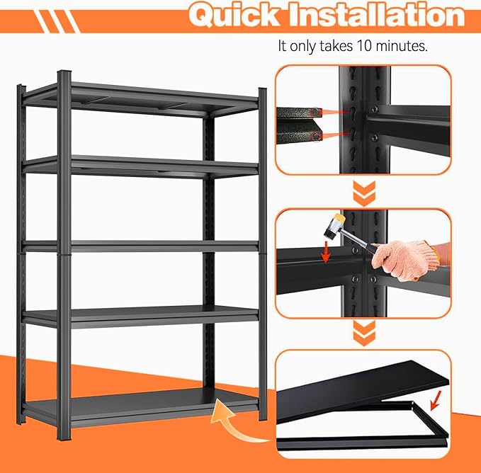 PRESTELION 54" H Storage Shelves 1600LBS Garage Shelving Unit 4-Tier Metal Shelf Adjustable Storage Rack for Basement, Warehouse, Pantry, Closet, Kitchen 54" H x 23.6" W x 13.8" D, Black