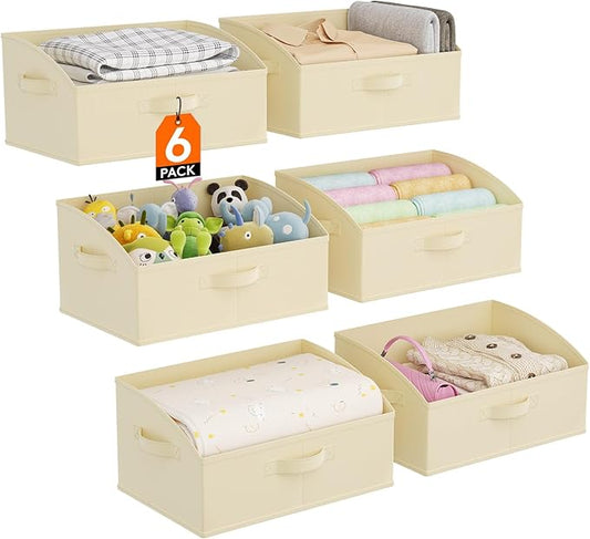 Lifewit Trapezoid Closet Storage Bins for Shelf, 6 Packs Non-woven Closet Organizer Baskets with Handles, Foldable Clothes Containers Boxes for Clothing, Book, Purse, 19L, Large, Beige