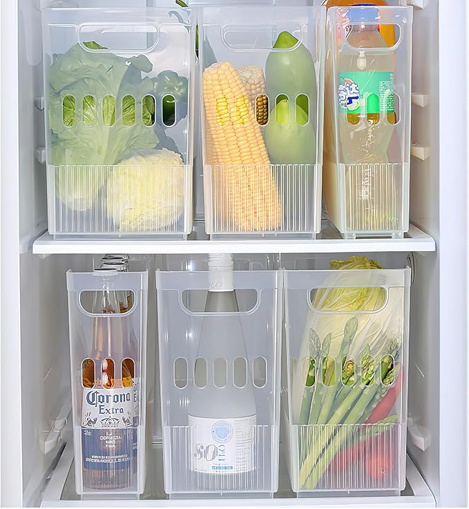 3 Pcs Plastic Freezer Organizer Bins with Wheel, Tall Narrow Pantry Organizer Kitchen Organization Rolling Bins Snack Storage Containers for Fridge, Cabinet, Bathroom, Office (3 Sizes)