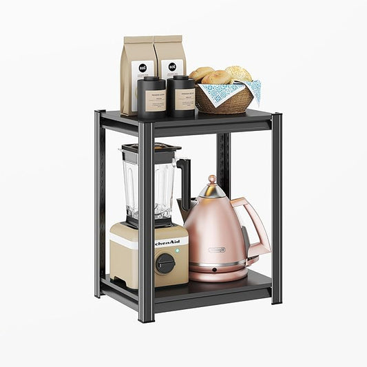 PRESTELION 2-Tier Storage Shelves Metal Shelving Unit Storage Rack (15.7" D x 15.7" W x 22" H),Black