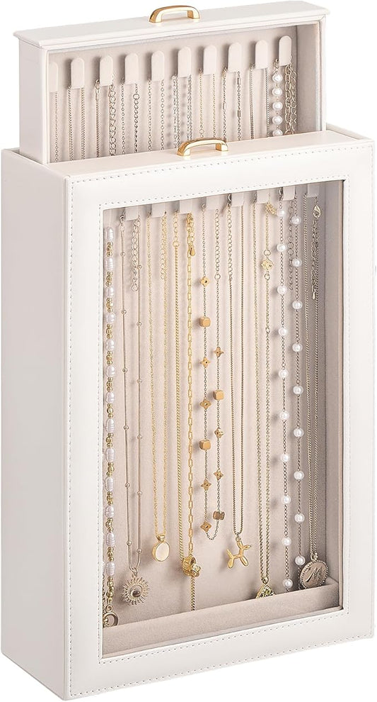 Lolalet Necklace Organizer Box, Jewelry Storage Box with Clear Window for Necklaces Bracelets, Tangle-Free Necklace Display Case for Women Girls, Mothers Day Gift