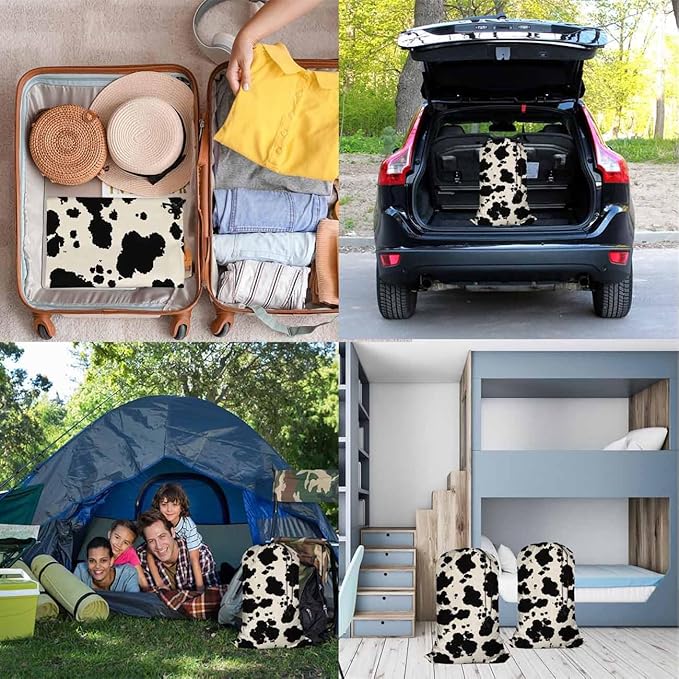Swono Cowhide Drawstring Closure Dirty Clothes Bag Organizer, Heavy Duty Large Laundry Bag, Animal Skin Camouflage Mammals Fur Rip-Stop Bags for Camp Travel, Machine Washable, Wildlife