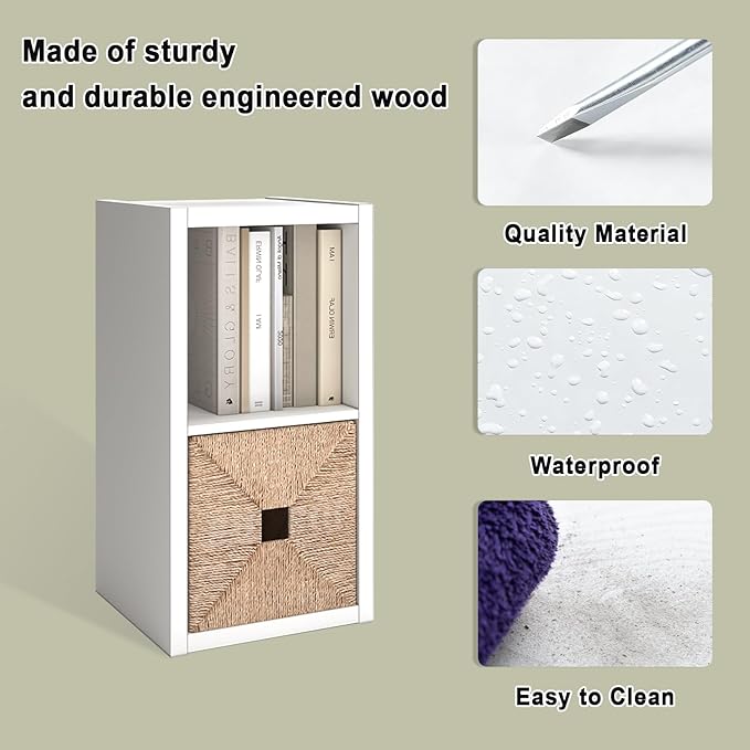 CTESNE【2026 Wooden Thick Frame 2 Cube Storage Organizer Shelf with Anti-Tipping Kits + Reversible Open Back Bookcase, Horizontal and Vertical Dual-use（White,11inch）