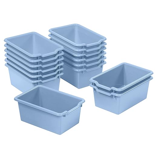 ECR4Kids Scoop Front Storage Bin, Multipurpose Organization, Powder Blue, 15-Piece