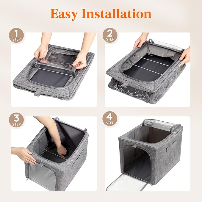 Lifewit Clothes Storage Bins with Metal Frame 3 Pack, Fabric Stackable Storage Bags with Lids, Zipper, Foldable Clost Organizers Containers for Clothing, Blanket, Winter Cloth, 40L