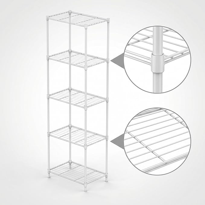 5-Tier Metal Storage Shelving Unit, 55" H Compact Wire Rack with Adjustable Leveling Feet, Standing Organizer for Kitchen Pantry Closet Laundry, 13.78" D x 17.72" W x 55.12" H